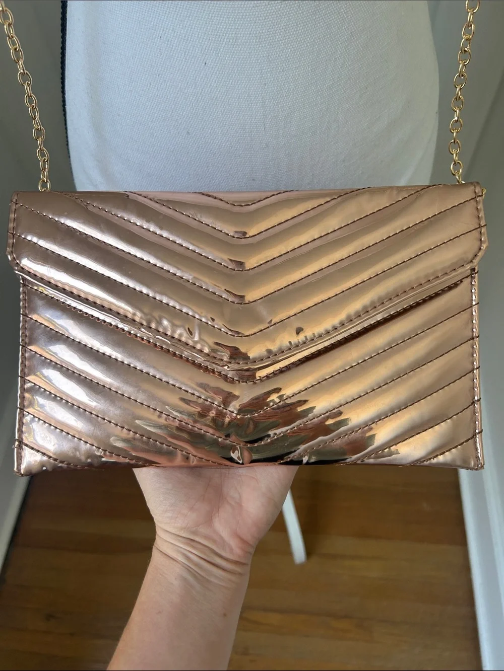 Quilted Metallic Rose Gold Chain Shoulder Bag